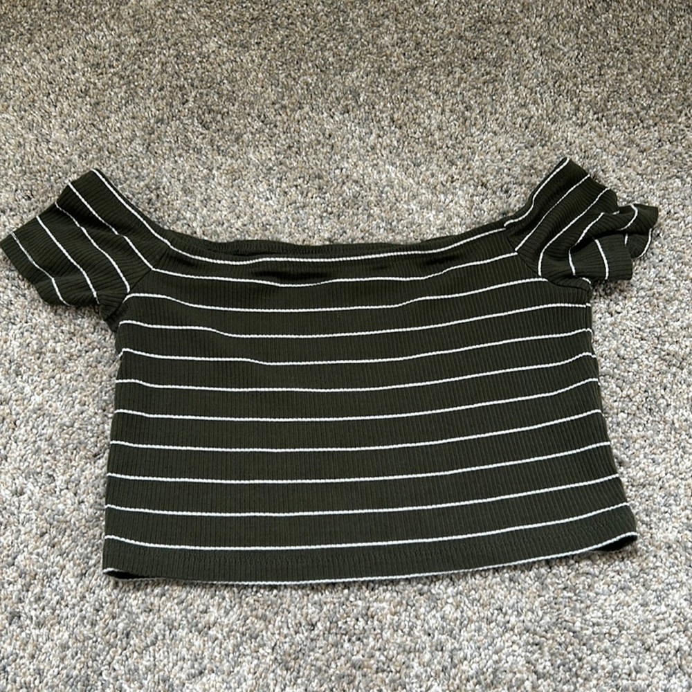 Aero Seriously Soft Crop Top Green & White Striped Size Small